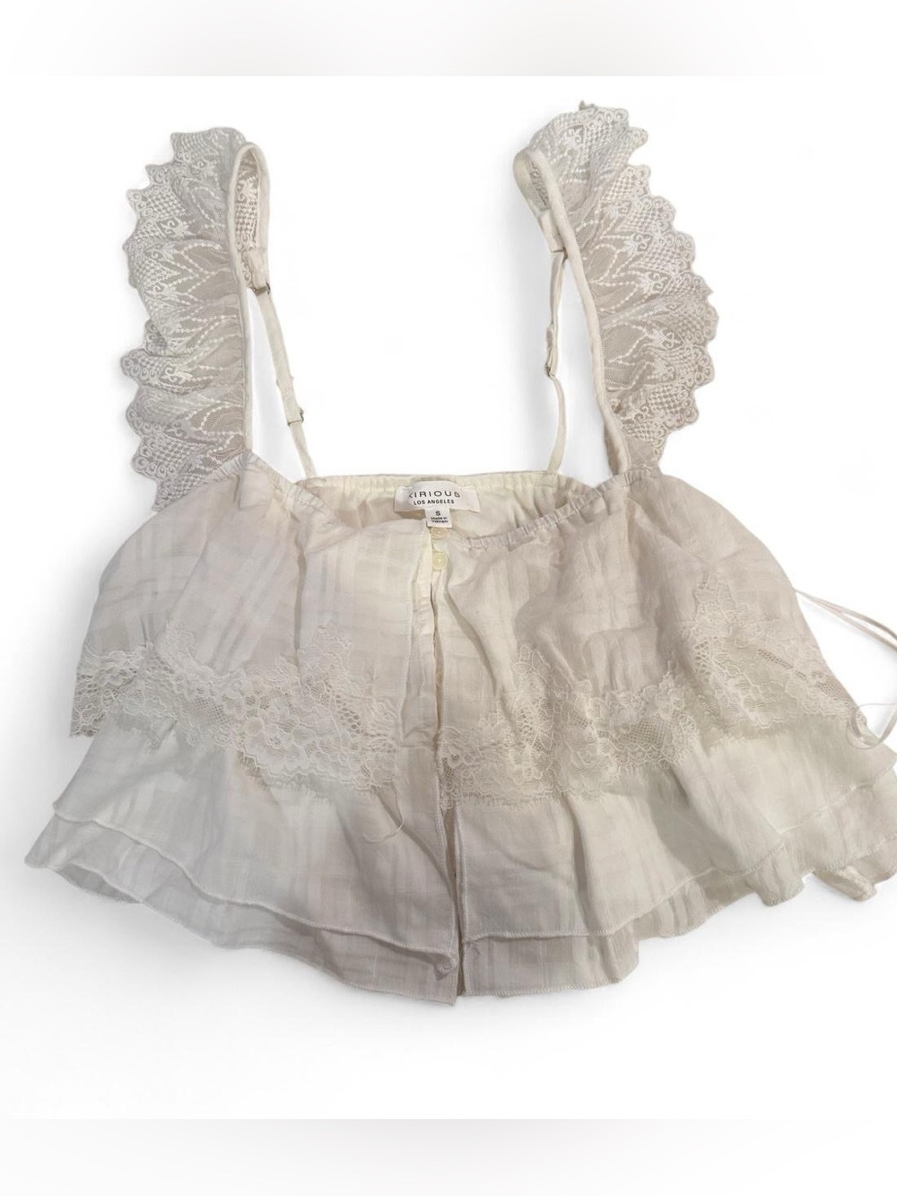 Intricate Lace-Trimmed Cream Women's Blouse Top